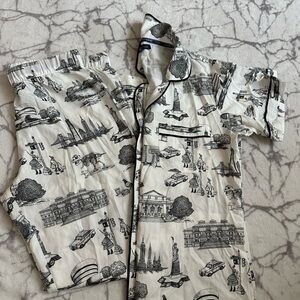 KATIE KIME Black New York TOILE Button-Up Lounge PAJAMA SHIRT & PANTS Set S